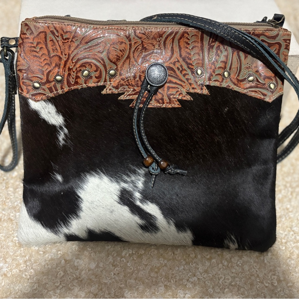 Cowhide and Tooled Leather Myra Bag